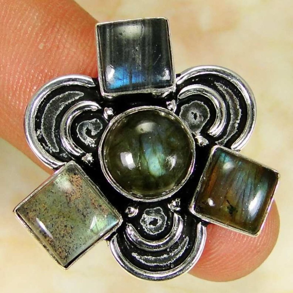 Labradorite Silver Multistone Ring Size 8 - image 1